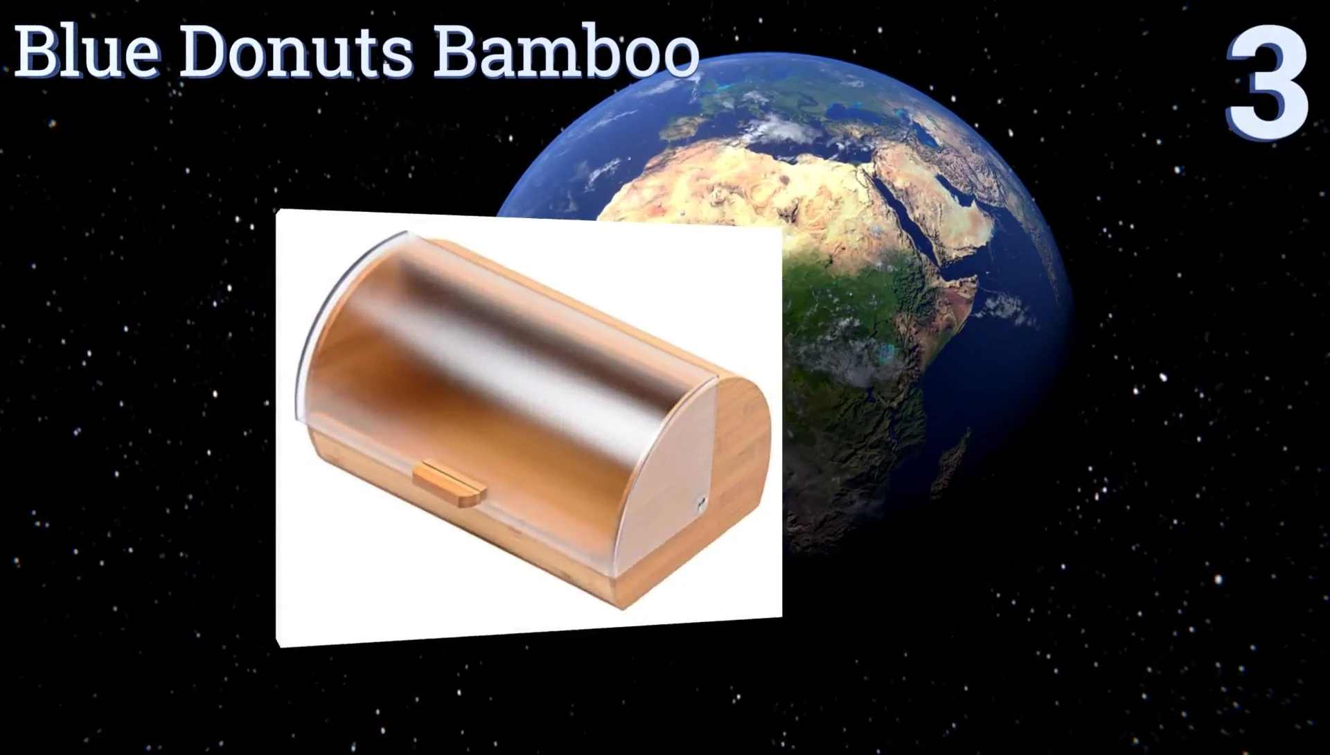 Blue Donuts Bamboo bread box with a frosted lid