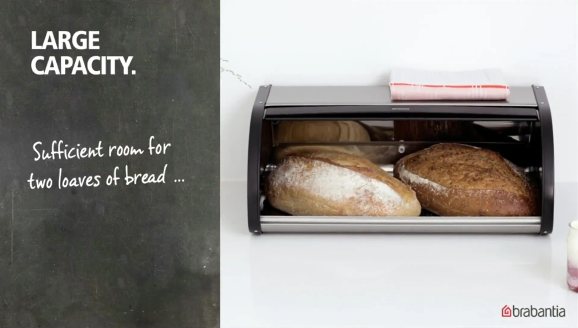 BRB & CH Bread Box showcasing its capacity to hold two loaves of bread