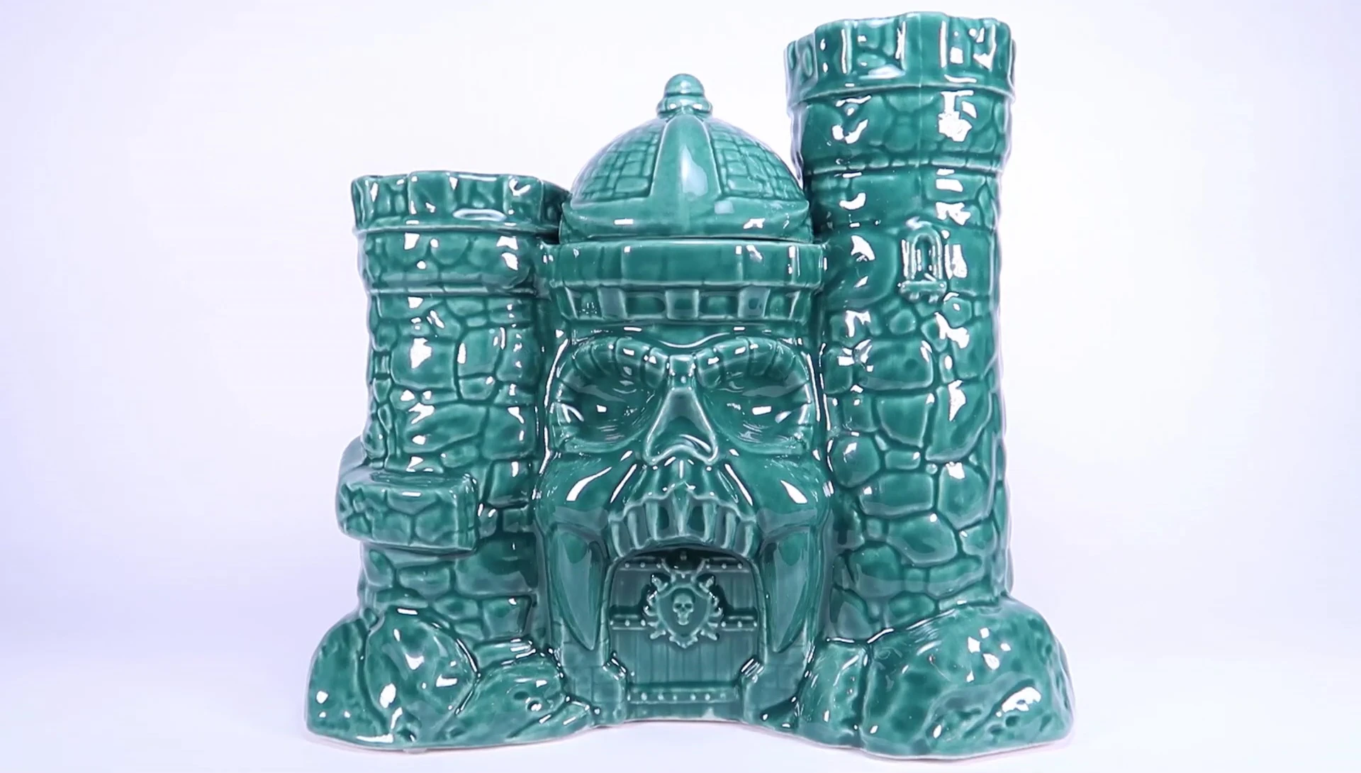 Close-up of the Castle Grayskull cookie jar showing its overall design and size.
