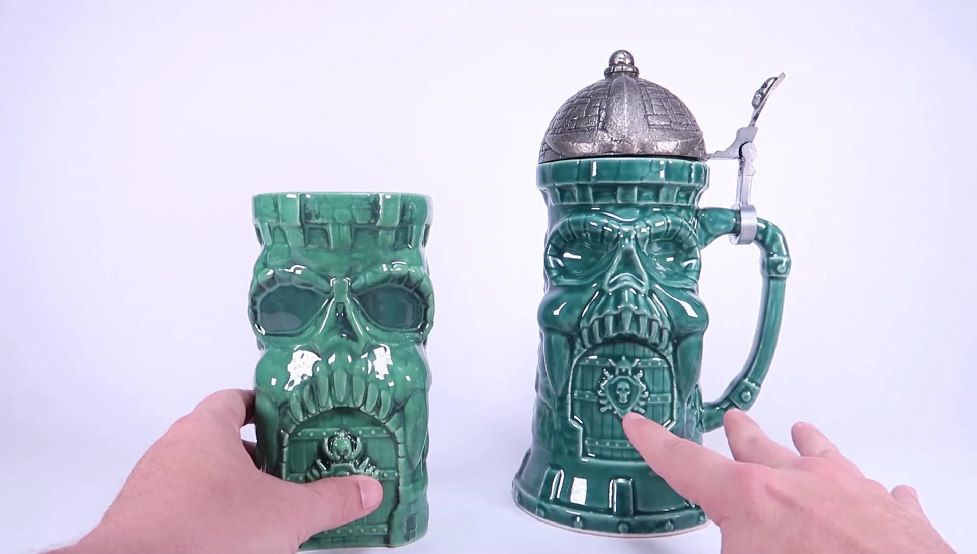 Side-by-side comparison of the tiki mug and beer stein, highlighting color differences.
