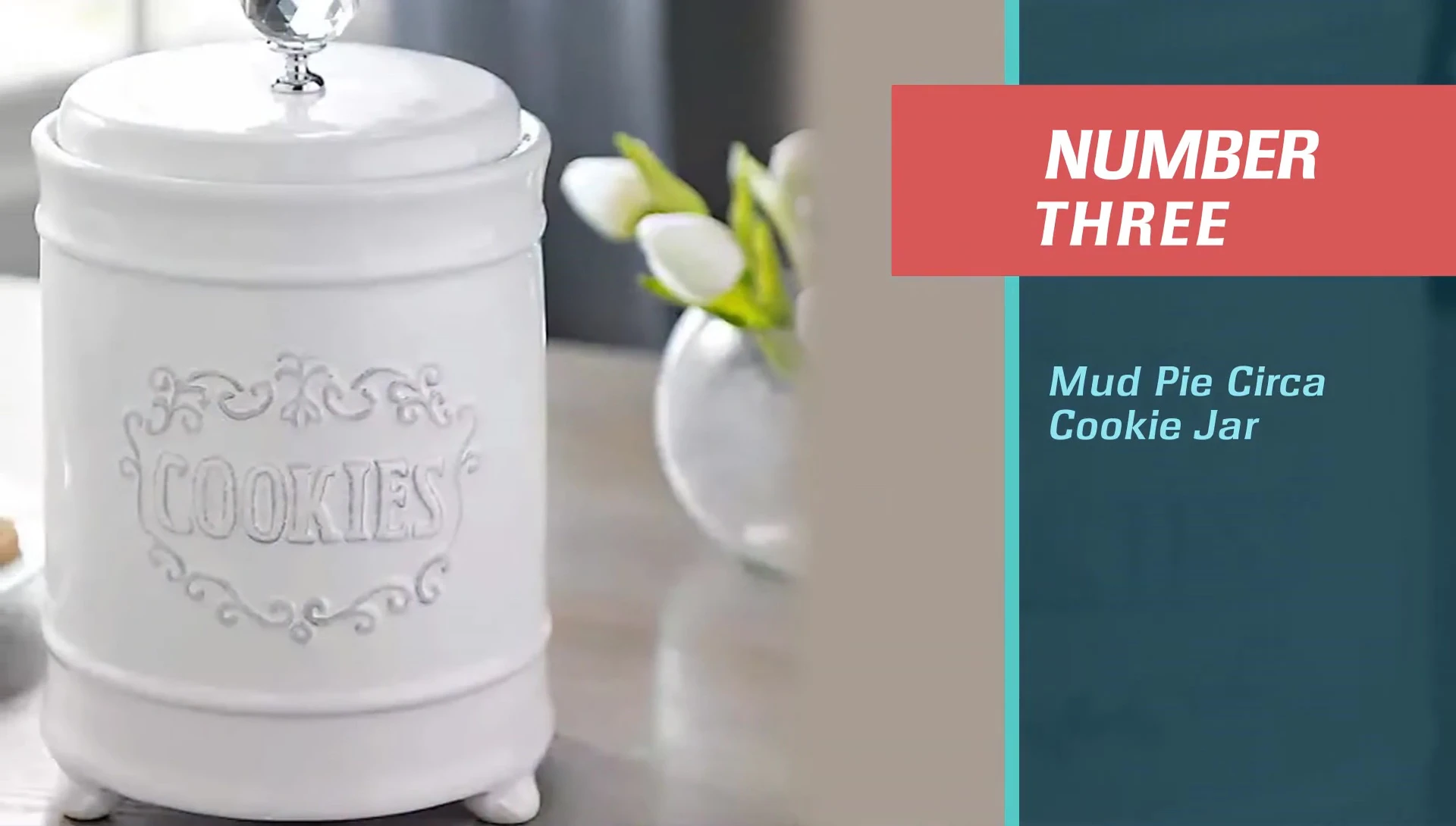 Mud Pie Circa Cookie Jar showcasing its antique design and glass knob.
