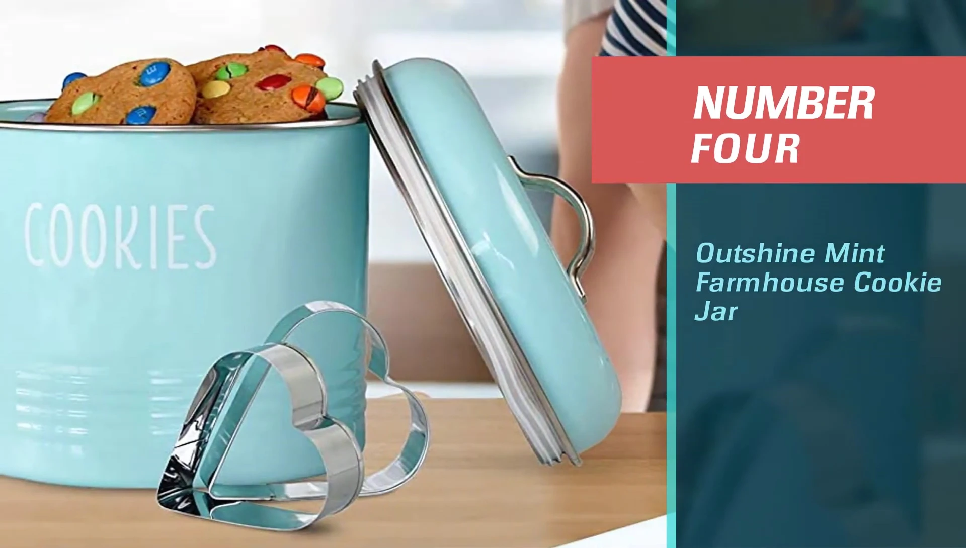 Outshine Mint Farmhouse Cookie Jar showing its vintage design.