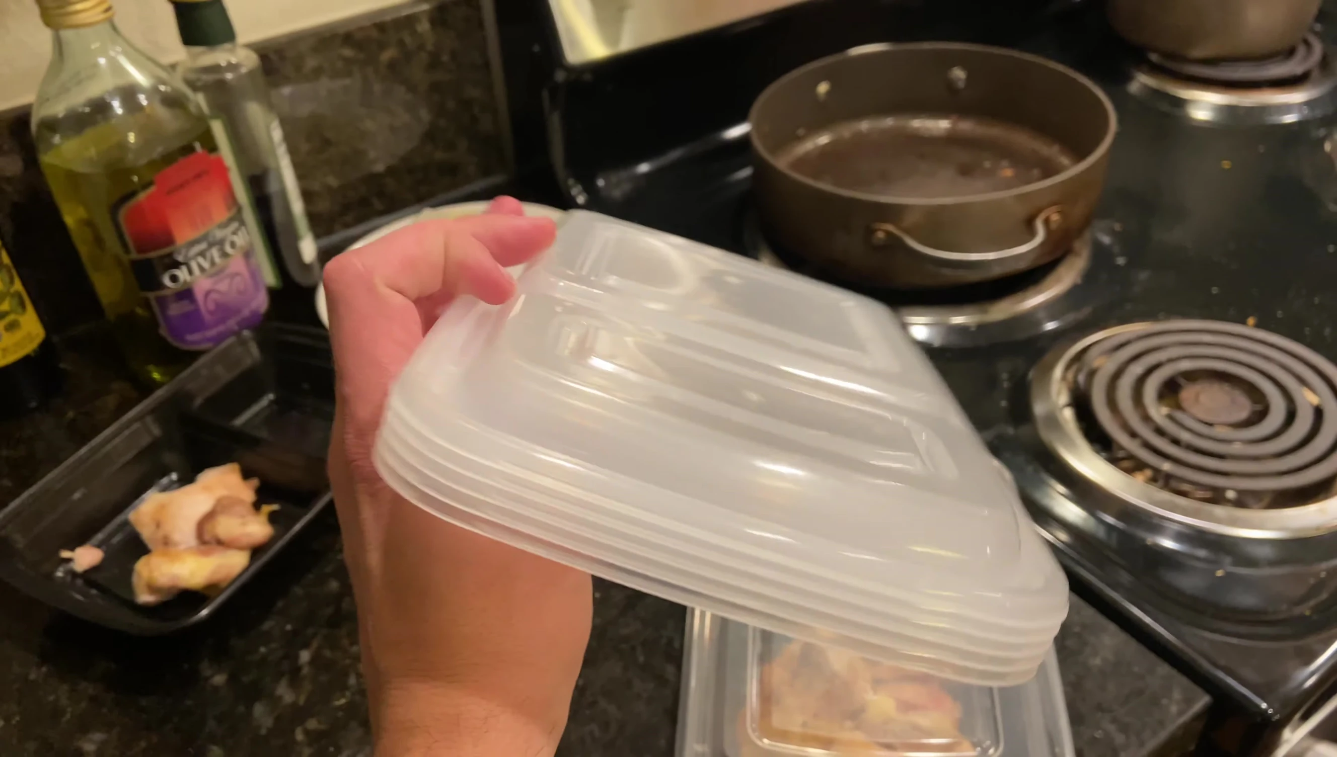 Stacked Freshware containers showing the lid and base stacking