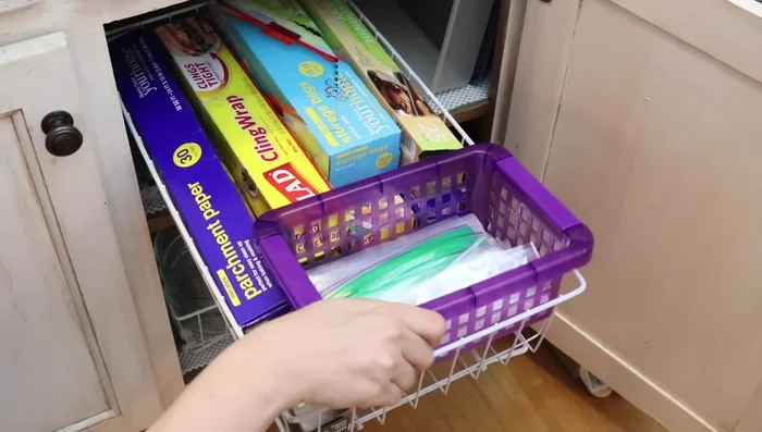 Put plastic baggies in a separate container.