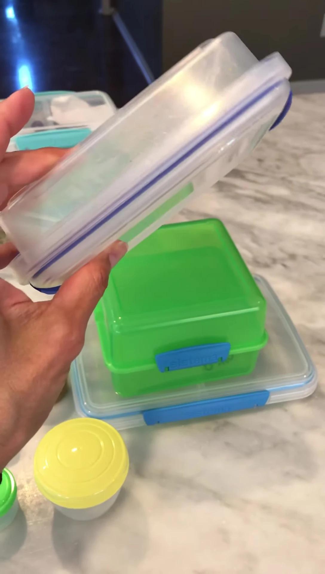 A well-used Sistema Lunch Cube showcasing its durability.