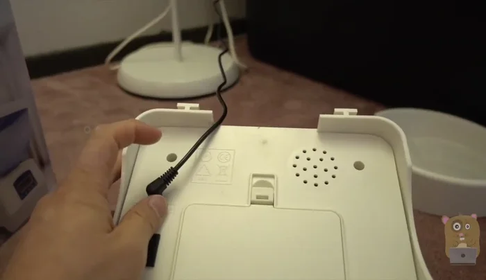 Power on the pet feeder using the USB adapter or 3 D batteries.