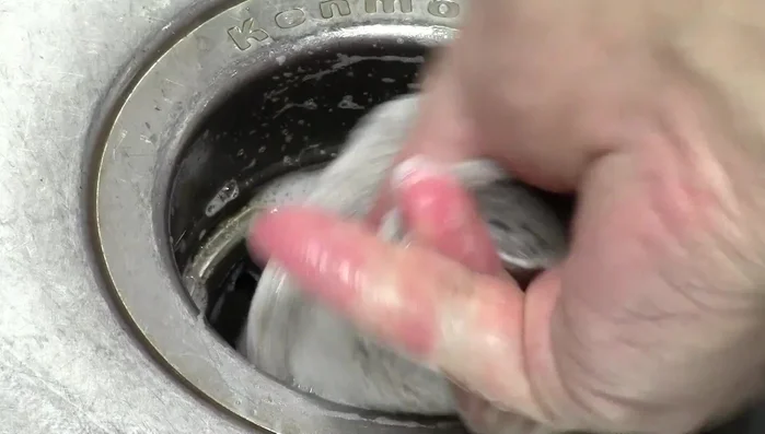 Clean the disposal drain opening with soap and an abrasive sponge to remove any remaining debris or slime.