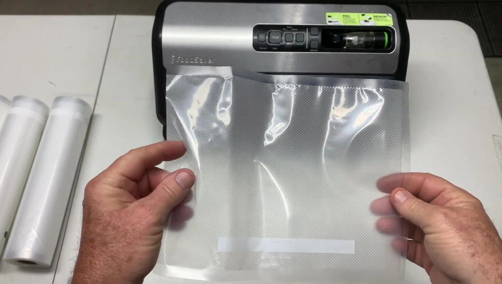 A single Kirkland vacuum sealing bag showcasing the pre-sealed end.