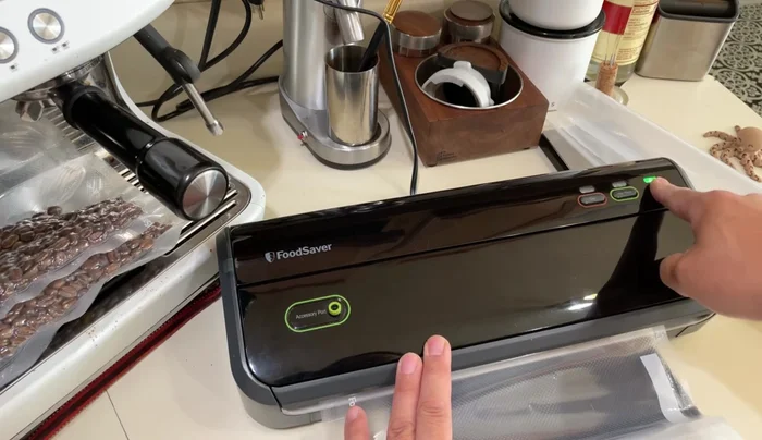 Seal the bag using the FoodSaver's sealing function. Do not vacuum yet.