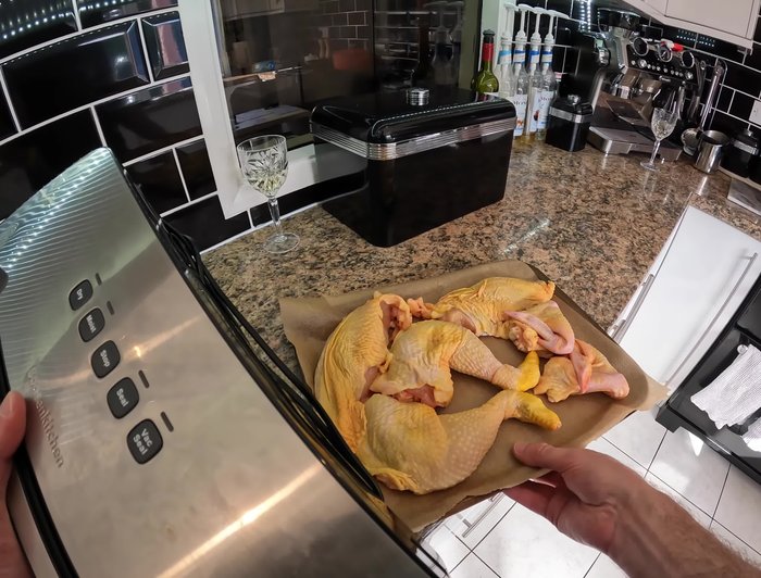 Prepare your chicken. Pre-cut the chicken into portions (as shown in a previous video).