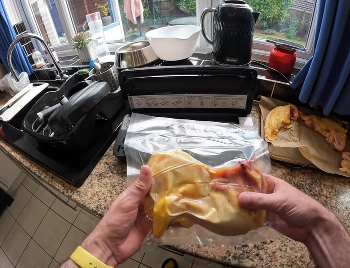 Store the vacuum-sealed chicken in the freezer.