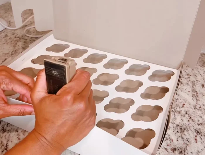 Place the dessert shooters (cups) into the inserts.