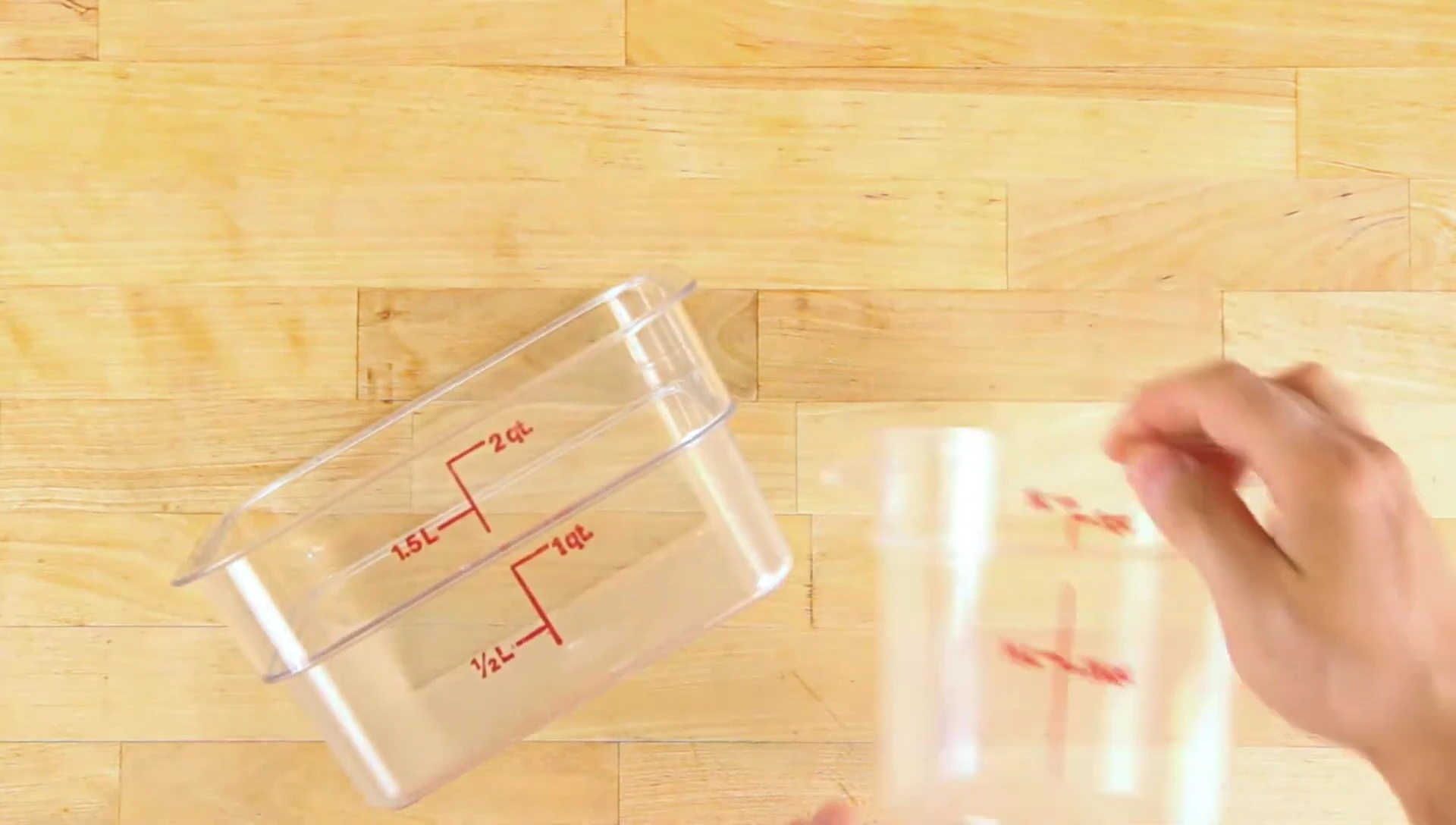 A selection of Cambro food storage containers with their characteristic clear plastic.
