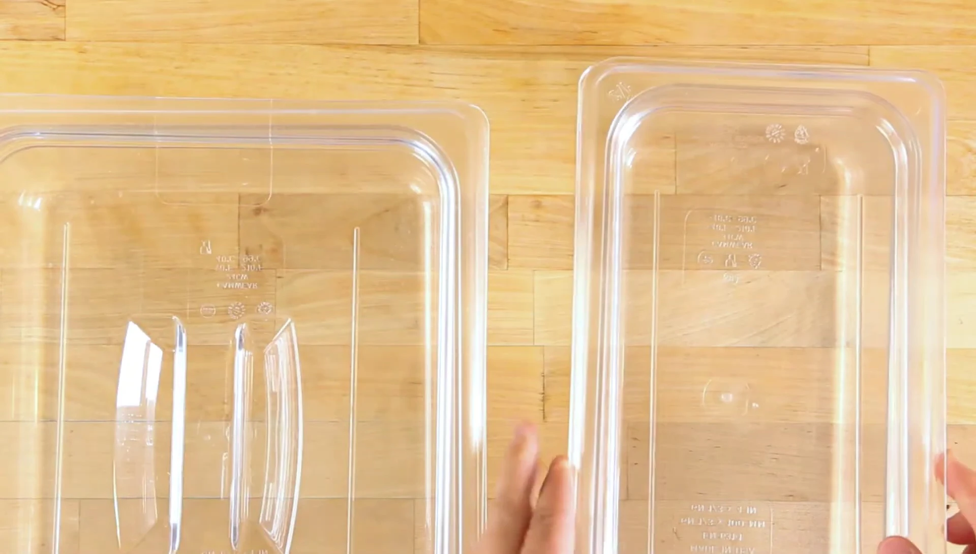 A variety of clear restaurant-style food containers, ideal for larger quantities.