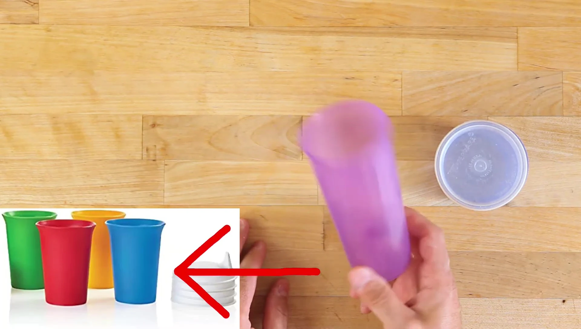 A close-up of a Tupperware cup with a secure lid.