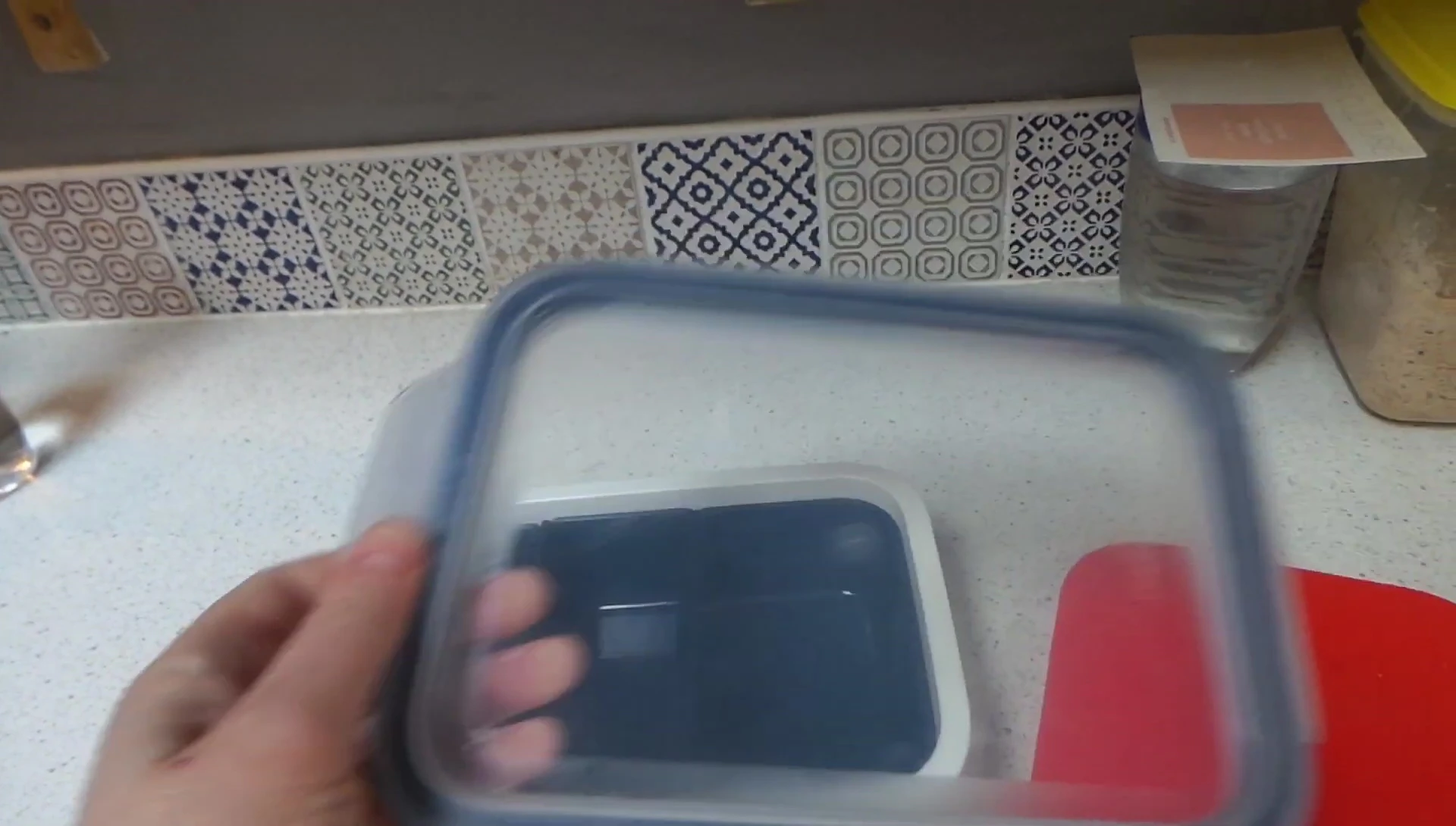 A final shot of the reviewer happily using the IKEA 365+ lunchbox.
