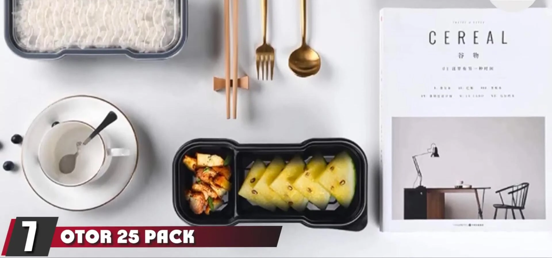 Multiple Otter bento boxes showcasing their stackability and size.