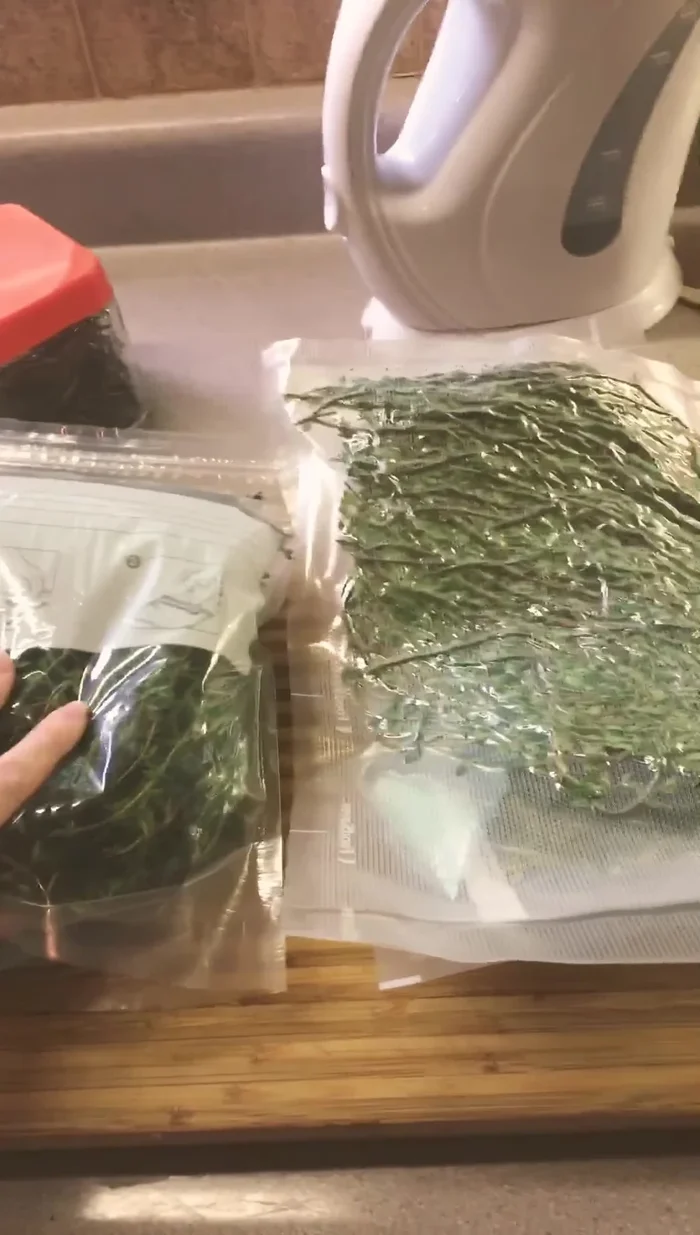 Freeze or refrigerate: Place vacuum-sealed bags of herbs in the freezer or refrigerator, depending on the type of herb and desired storage time. The speaker refrigerates the fleshy leaves and freezes the woody stems.