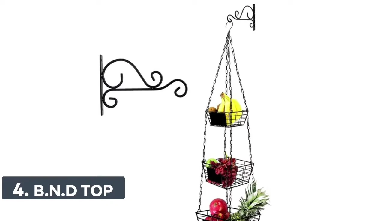 The Bnd Top kitchen wall storage basket, highlighting its tear-drop shape and metal bracket.