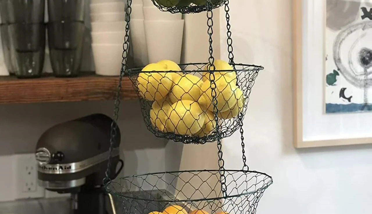 The Fox Rum basket shown in a bathroom setting, demonstrating its versatility beyond kitchen use.