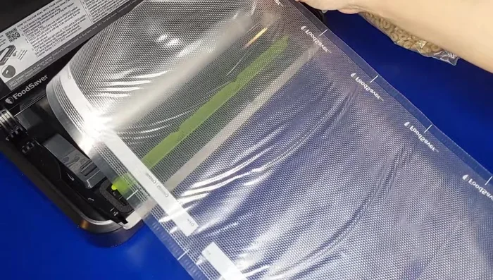 Vacuum sealing dry food (cereal) using the pre-cut bag and the 'Dry' setting.