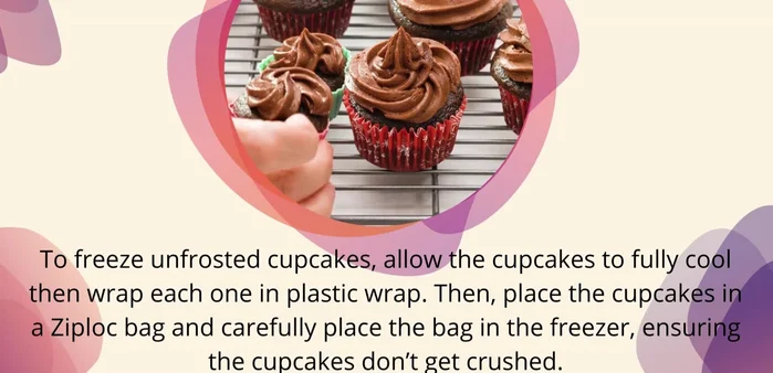 Freezing Unfrosted Cupcakes: Let cupcakes cool completely. Wrap individually in plastic wrap, then place in a Ziploc bag and freeze.
