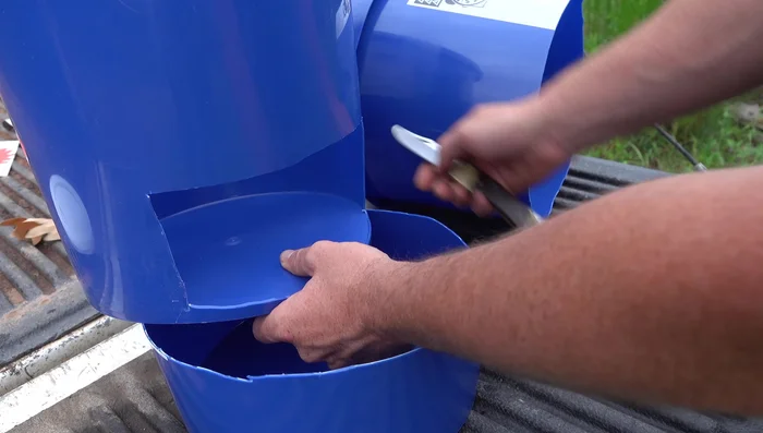 Shape the dispenser: Cut and shape the dispenser piece to match the opening on the main bucket. This should allow for smooth dispensing of food.