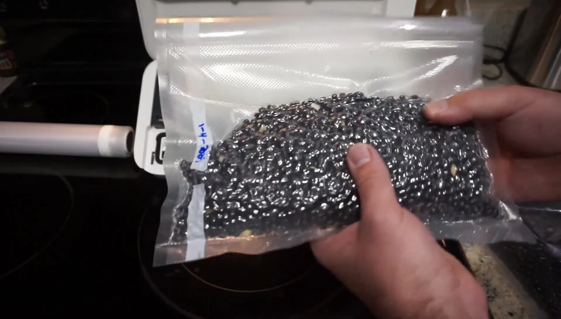 Sealed Kirkland bag after vacuum sealing.