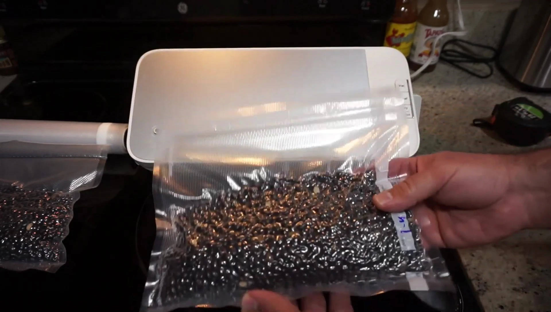 Side-by-side comparison of sealed FoodSaver and Kirkland bags.