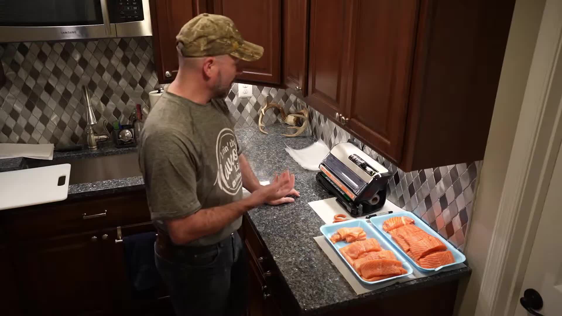 Close-up of the FoodSaver bag being prepared for double sealing