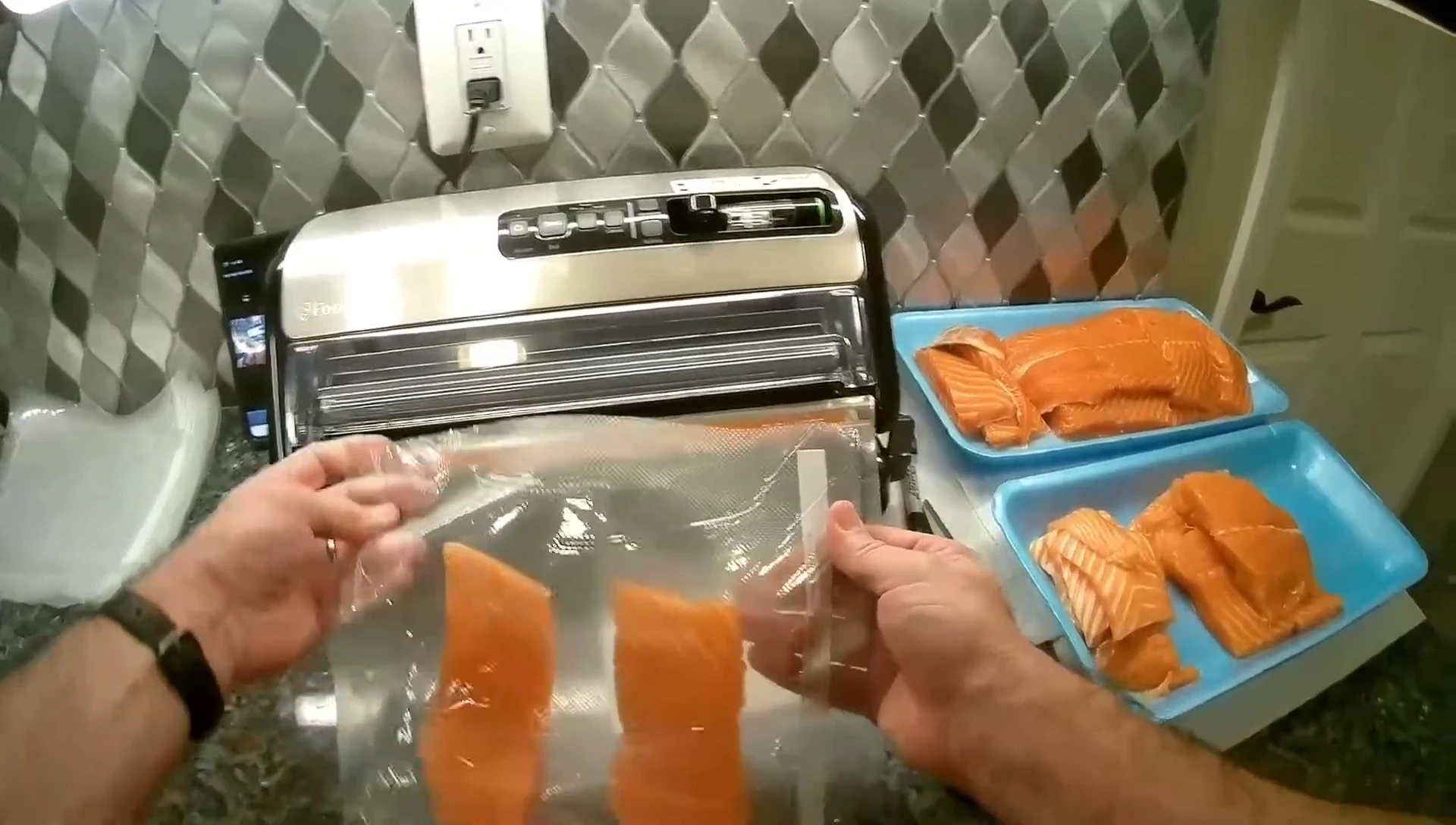 Placing the bag into the vacuum chamber