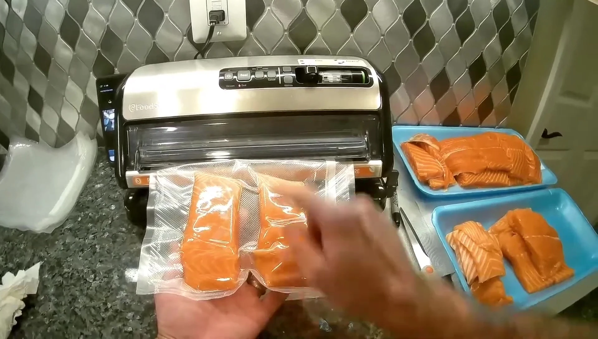 Red light indicating the sealing process.