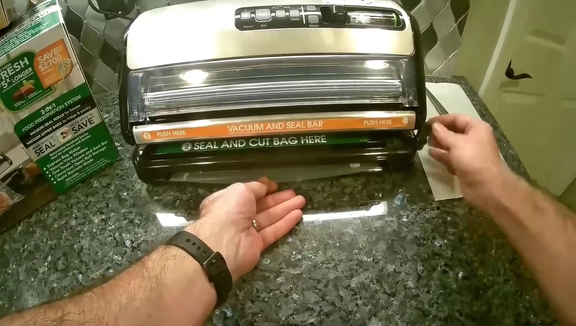 The sealing lock being pushed down to create the first seal