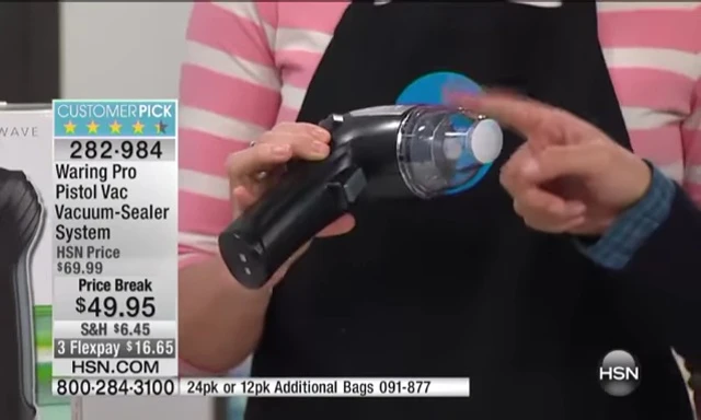 Close-up of the Waring Pro Pistol Vac Vacuum Sealer