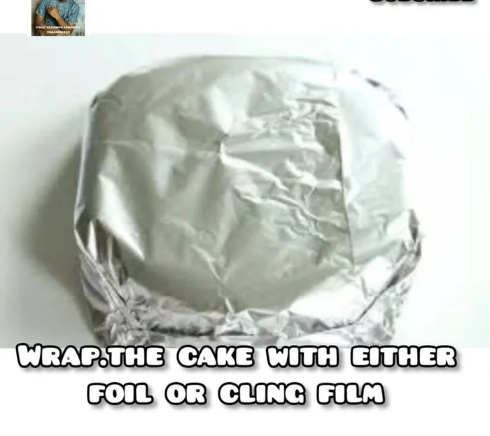 Transfer the wrapped cake into an airtight container with a lid.
