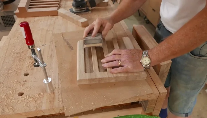 Sand and finish: Sand the entire piece thoroughly with 180-grit sandpaper.