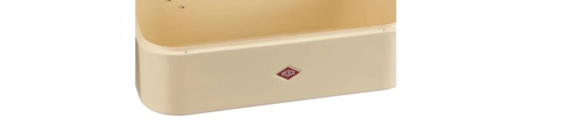 The metal hinges of the Wesco Grandy bread bin