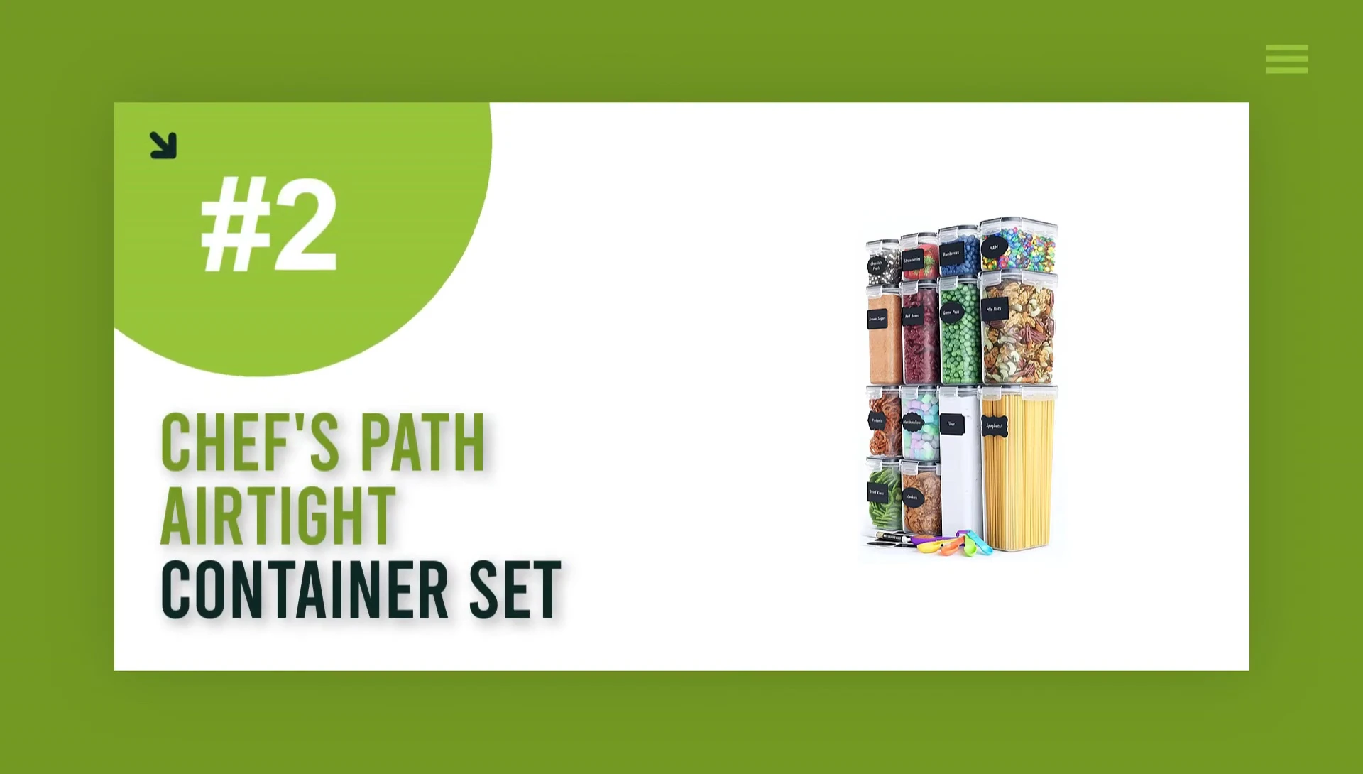 The complete Chef's Path airtight food storage container set shown, highlighting the variety of sizes.