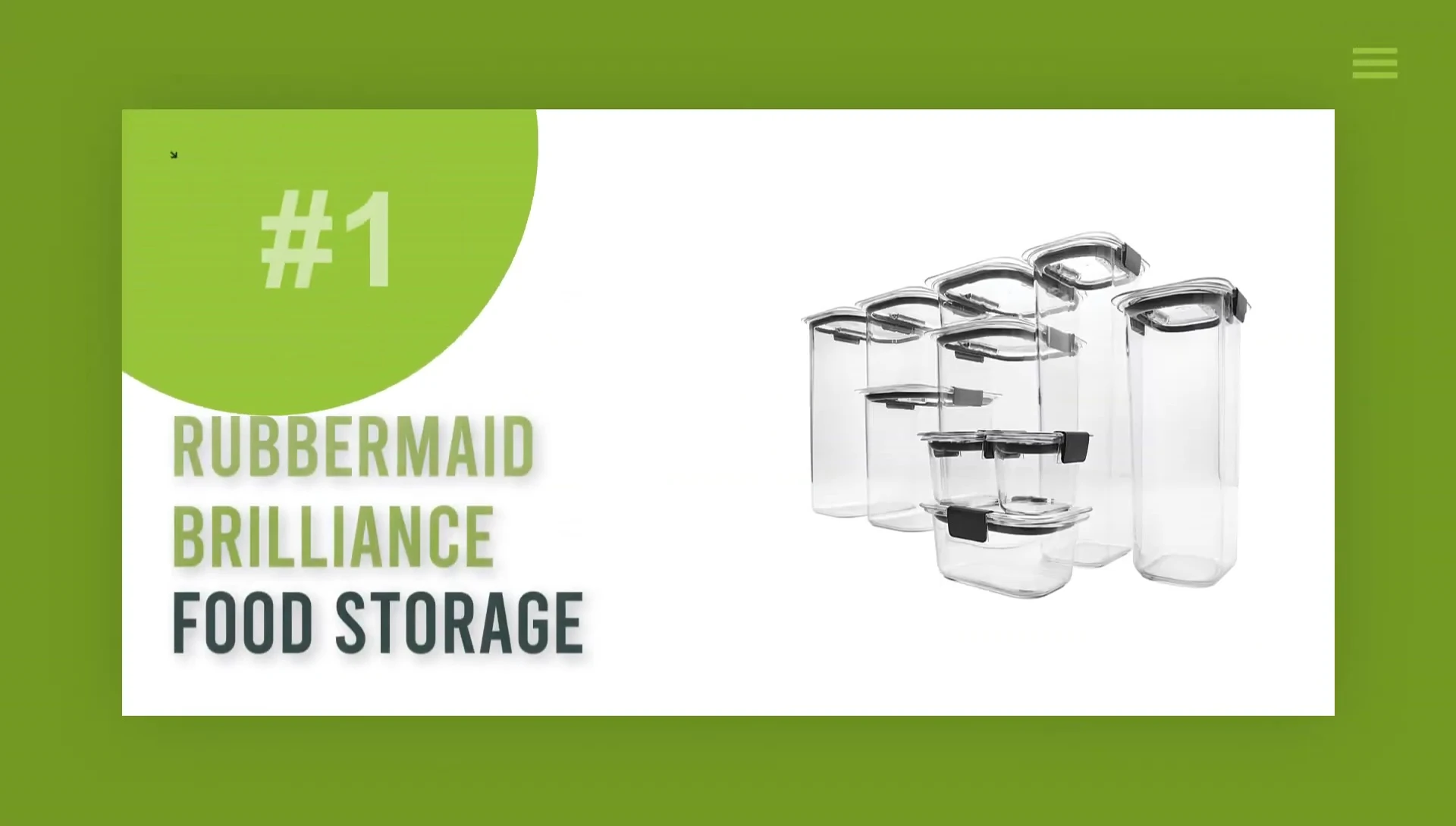 Several Rubbermaid Brilliance containers showcased, demonstrating their modular design.