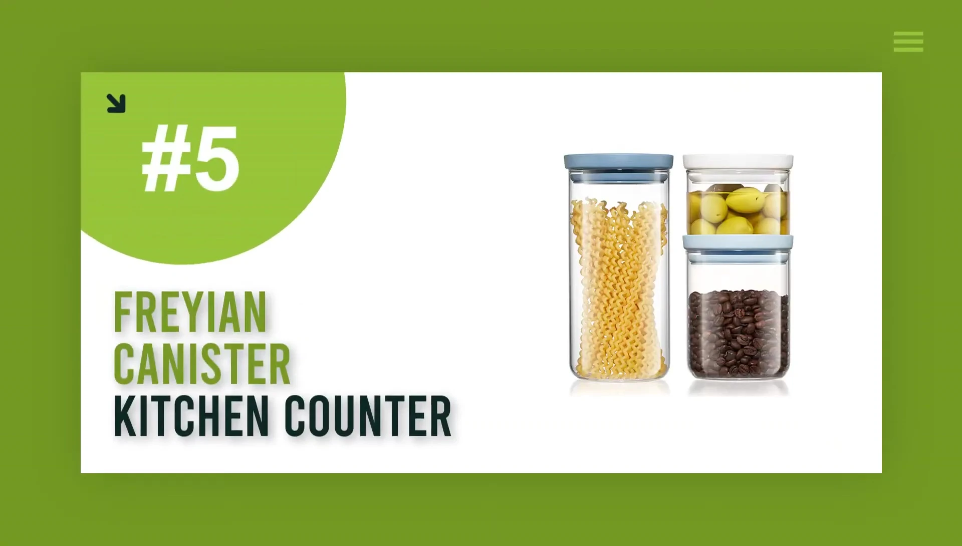 Frye canister sets on a kitchen counter, showcasing their clear containers and colorful lids.