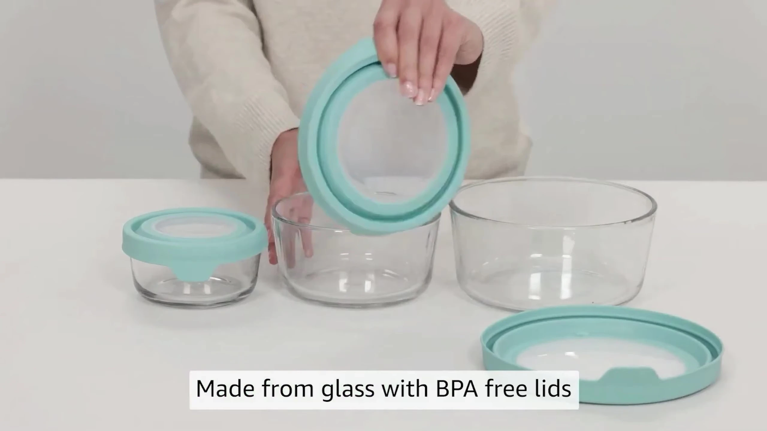 Close-up of the lids and glass base
