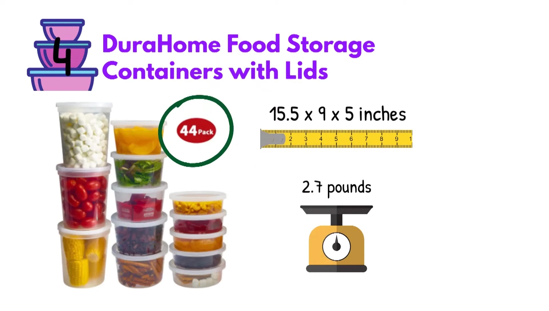 Various sizes of Dura Home containers