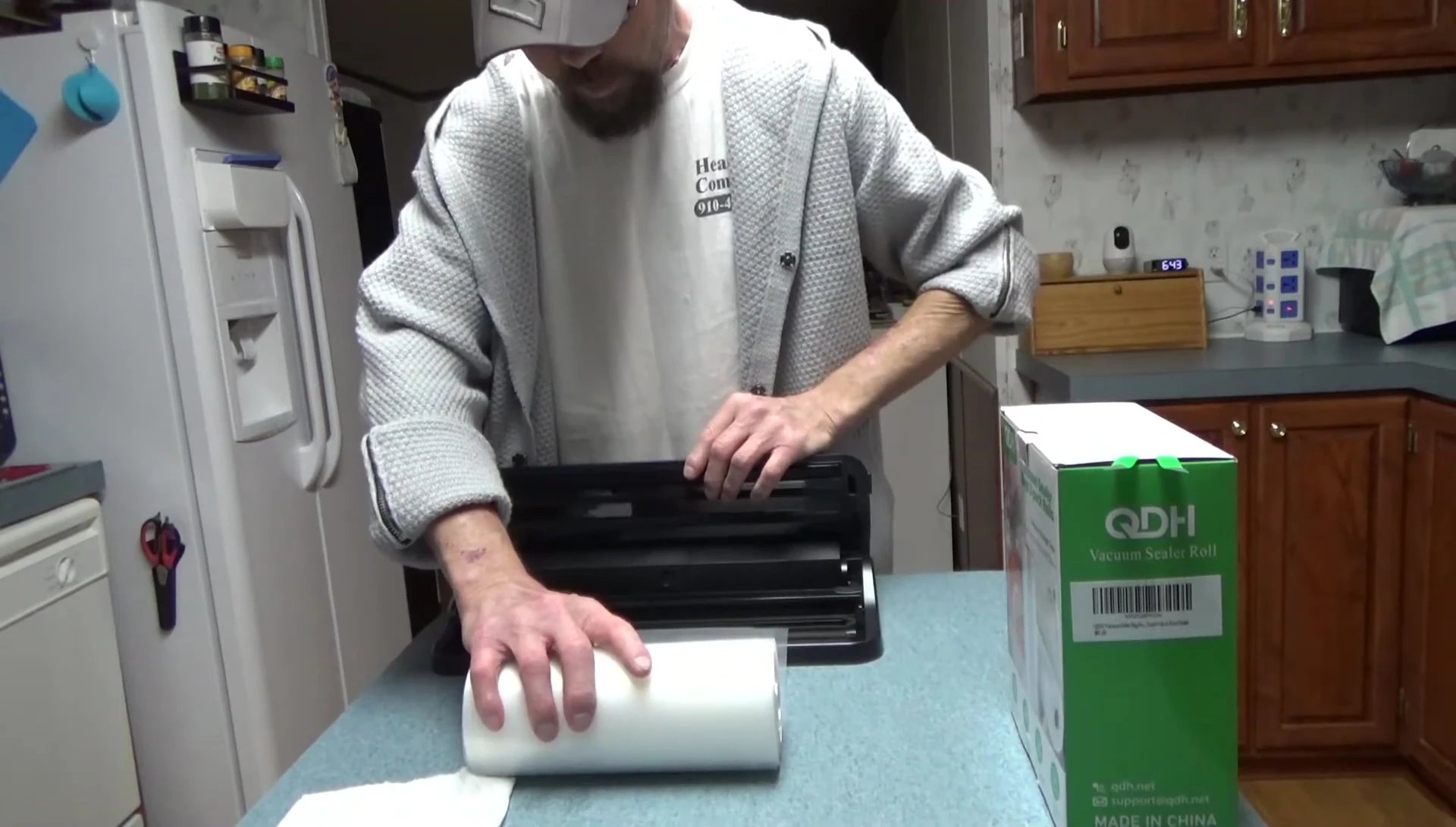 The sealer in action, the bags getting sealed.