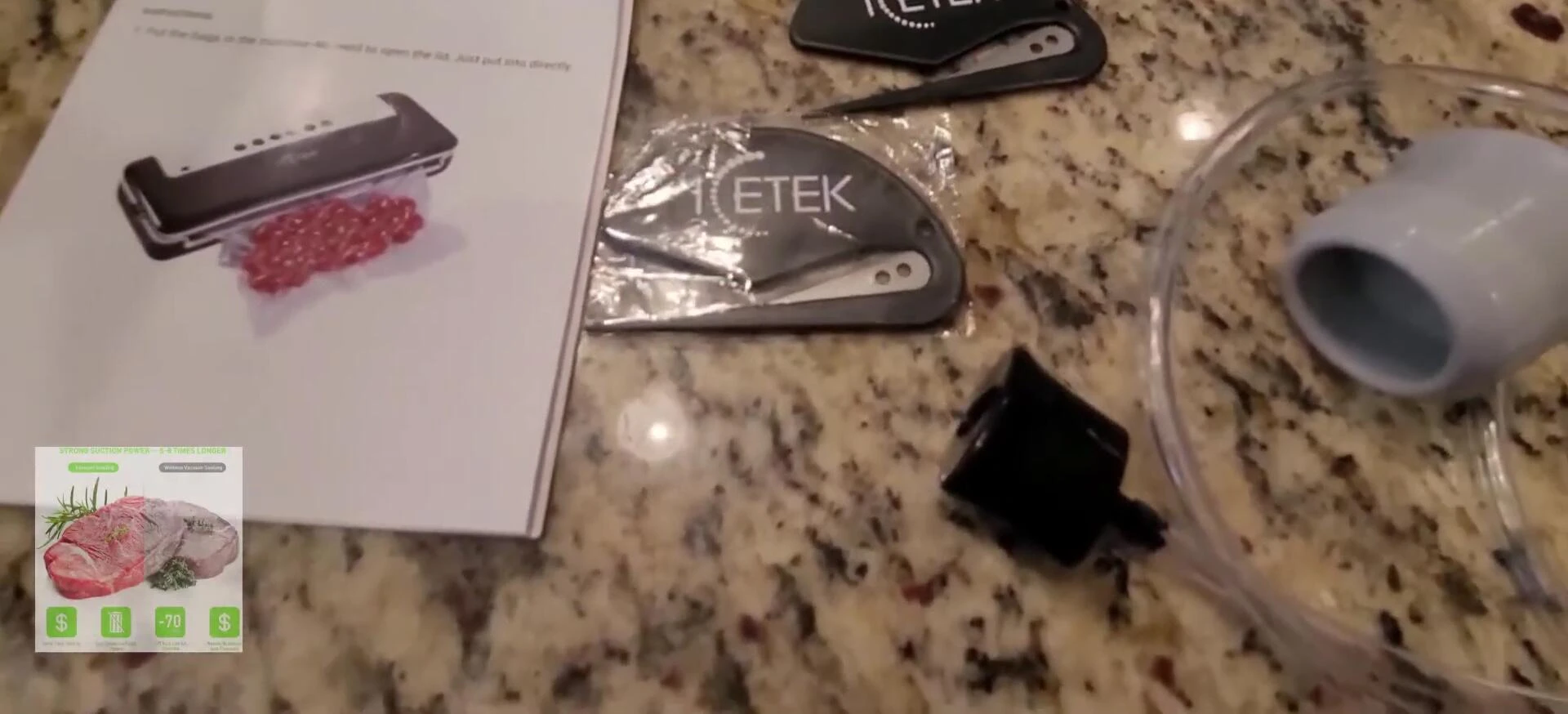 Unboxing the ICETEK Vacuum Sealer, showing the various components.