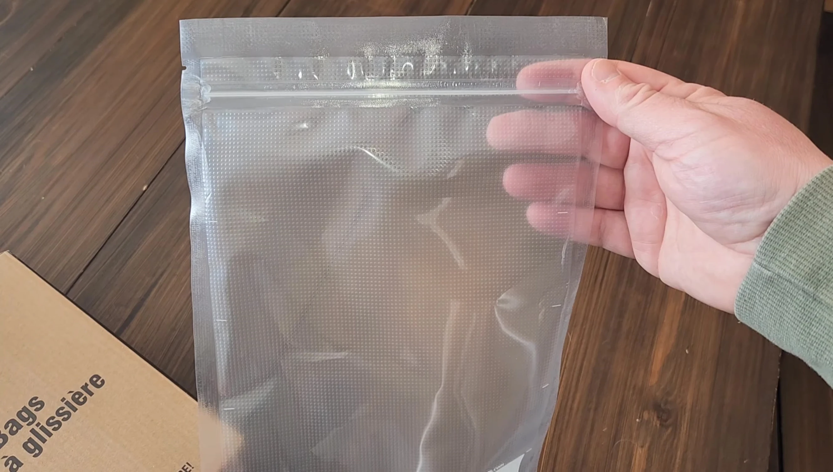 Close-up of the unique zip-seal top bag.