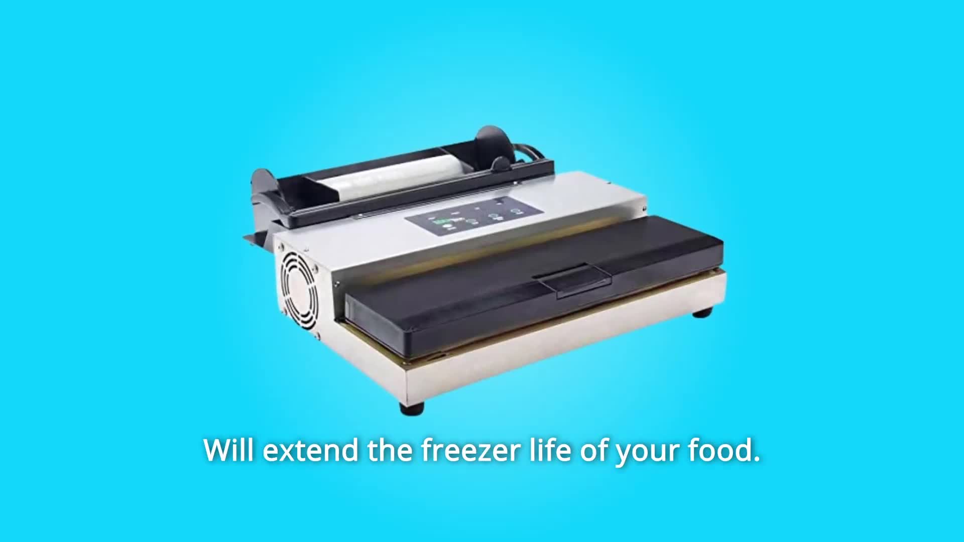 Close-up of the LEM MaxVac 500 vacuum sealer showing its powerful vacuuming action.