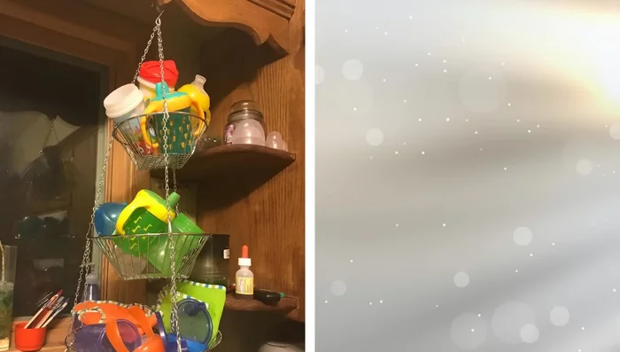 Mount wire baskets on the kitchen walls to utilize unused wall space.