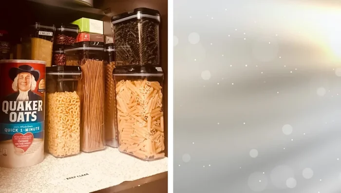 Store dry goods in airtight containers to save space and keep things organized.