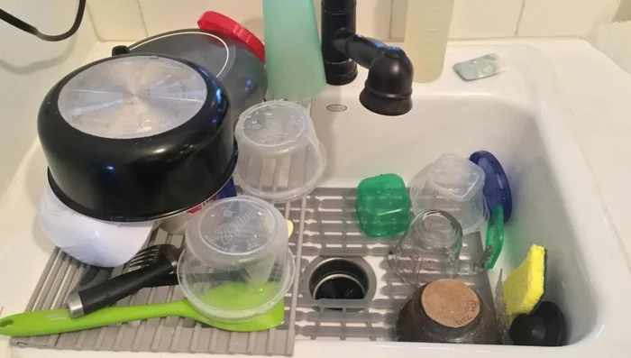 Use a roll-up drying rack to save counter space.