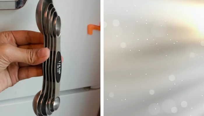 Use stackable, magnetic measuring spoons to save space and prevent loss.